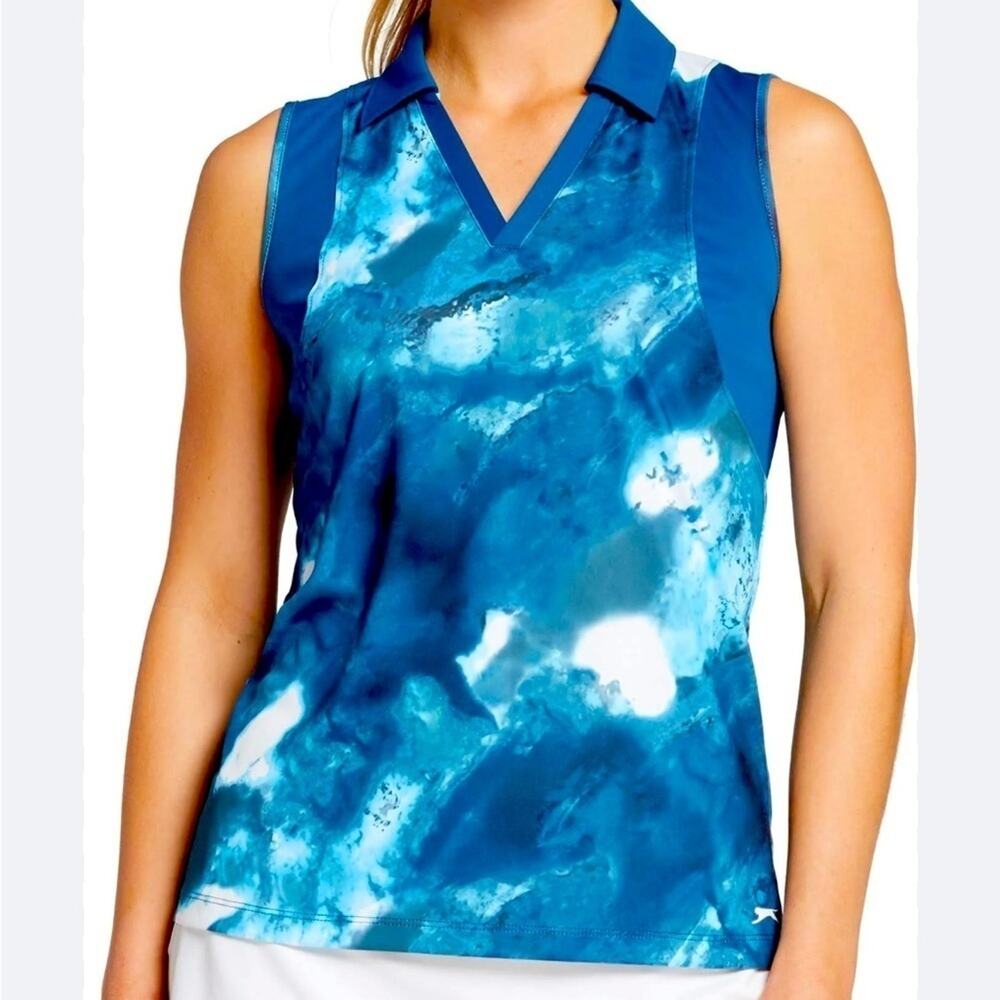 Slazenger Marble Pin Tuck Sleeveless Golf Polo Shirt NWT XS